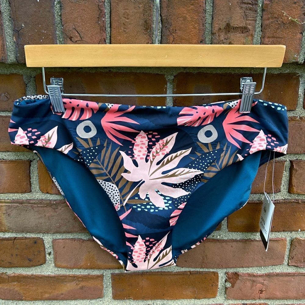 Senita Athletics Teal Tropical Leaf Print Full Coverage Bikini Bottoms